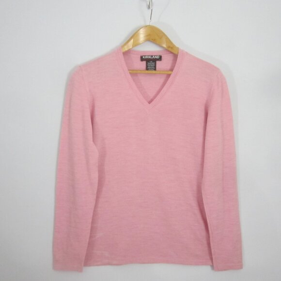 Kirkland Signature Womens L Heather Pink 100% Merino Wool V Neck Sweater Italy - Picture 9 of 11
